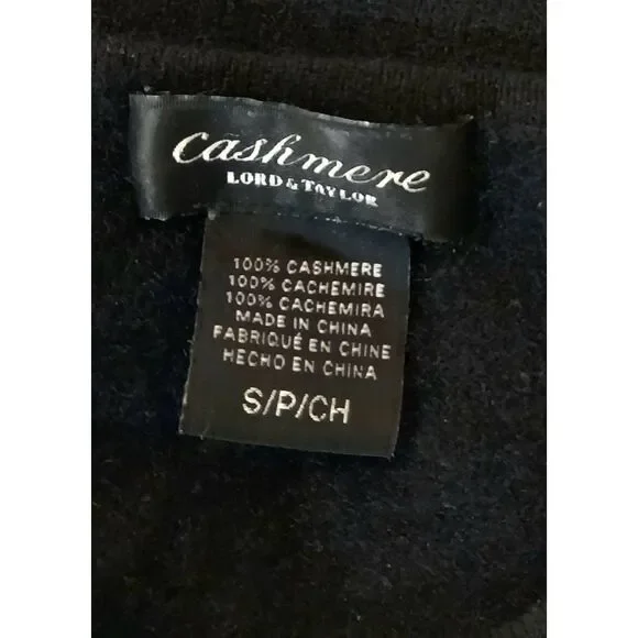 Lord Taylor womens small sweater 100% cashmere cardigan black leather patches - Picture 8 of 9